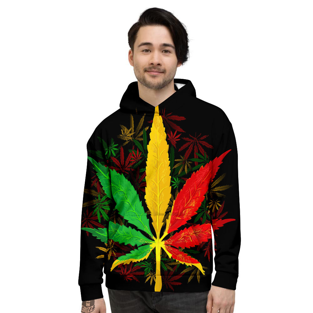 Rasta Cannabis Print Men's Hoodie-grizzshop