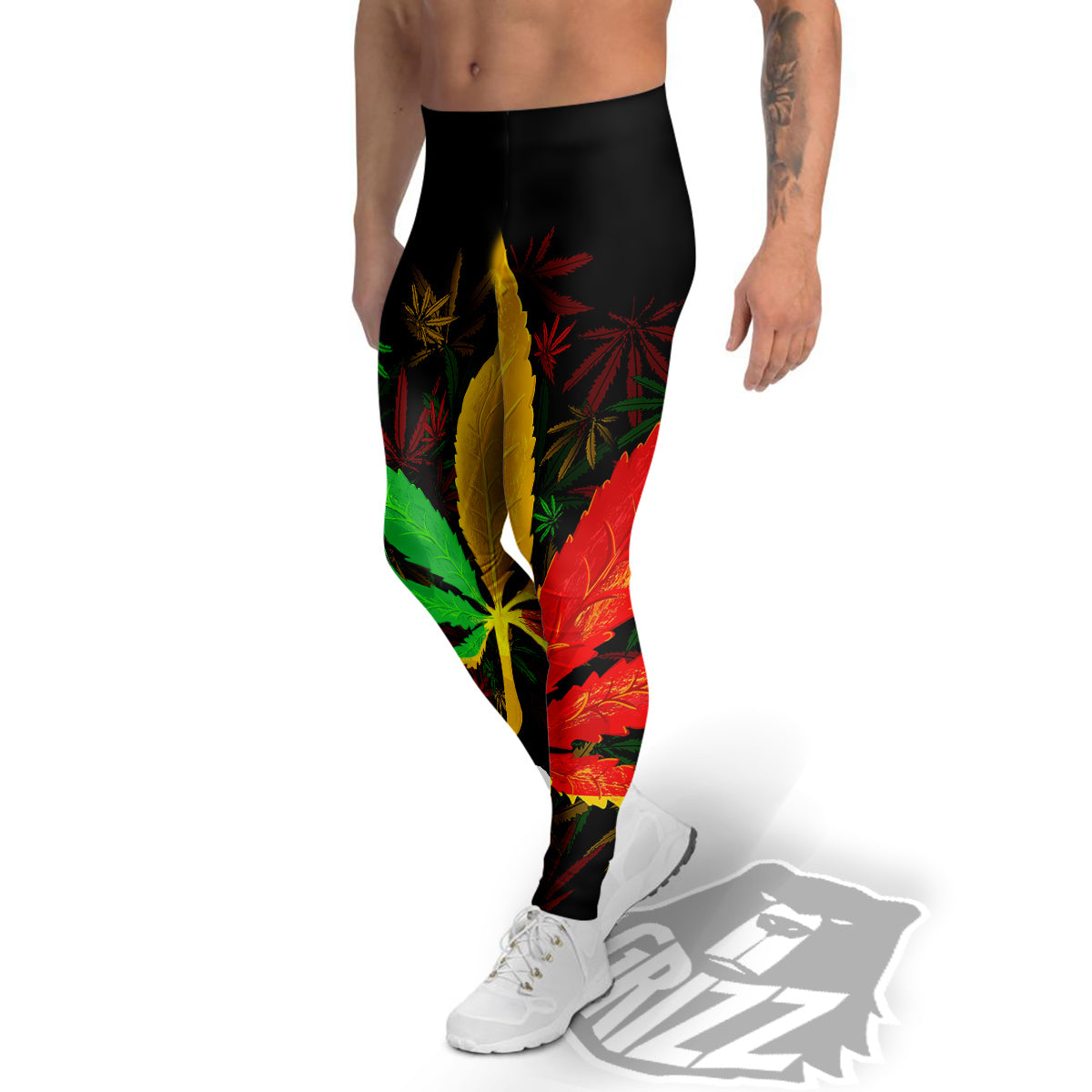 Rasta Cannabis Print Men's Leggings-grizzshop