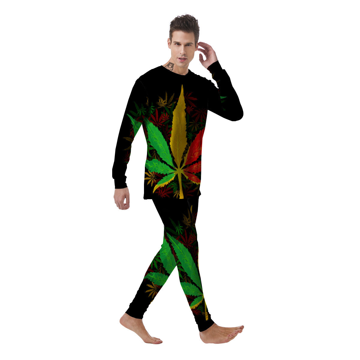 Rasta Cannabis Print Men's Pajamas-grizzshop
