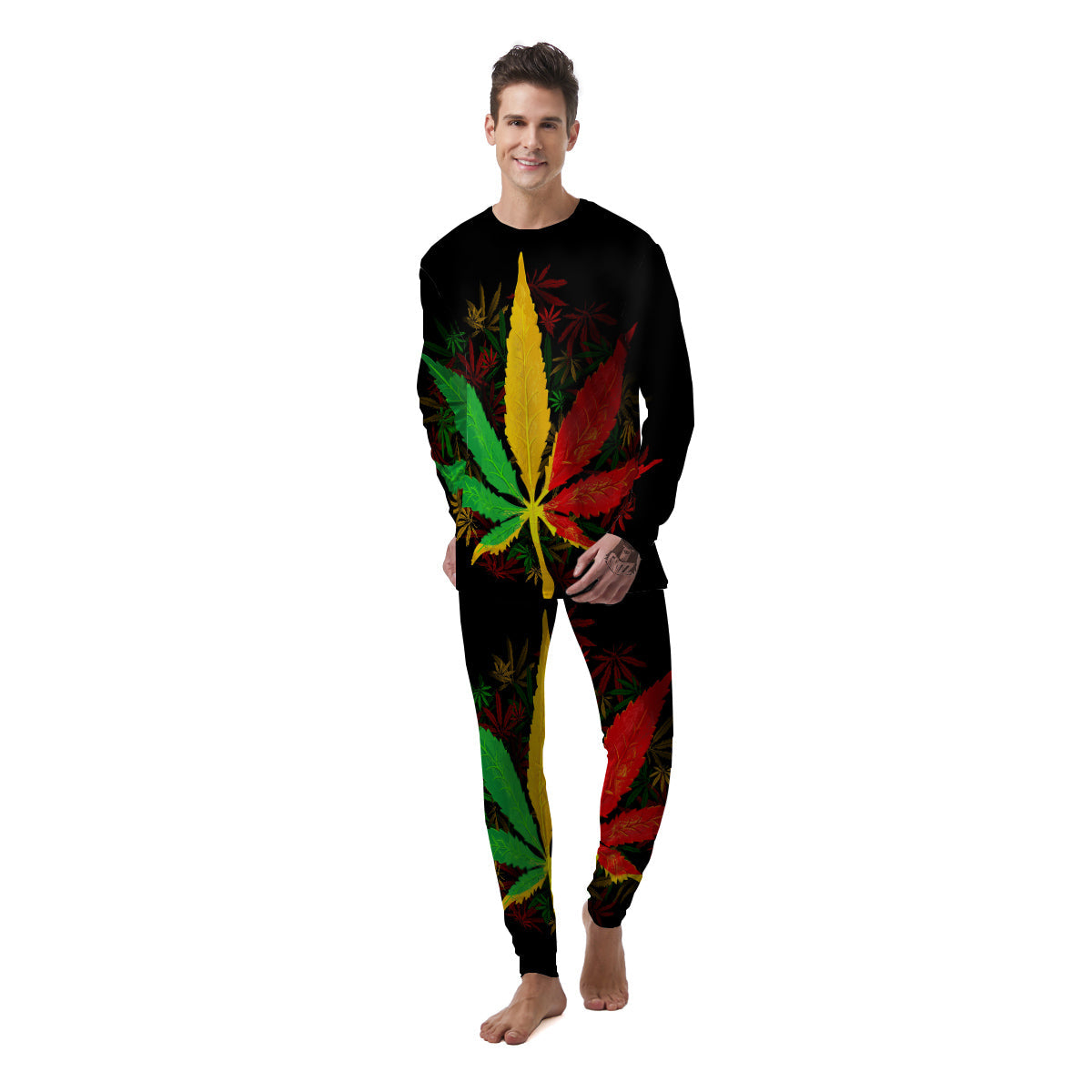 Rasta Cannabis Print Men's Pajamas-grizzshop