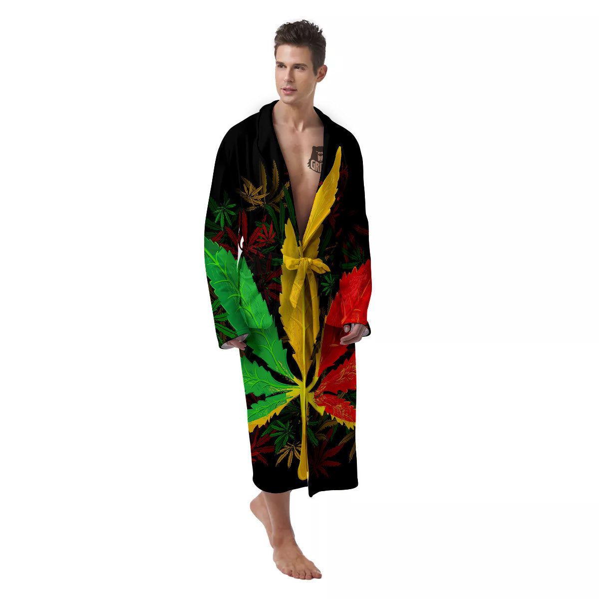 Rasta Cannabis Print Men's Robe-grizzshop