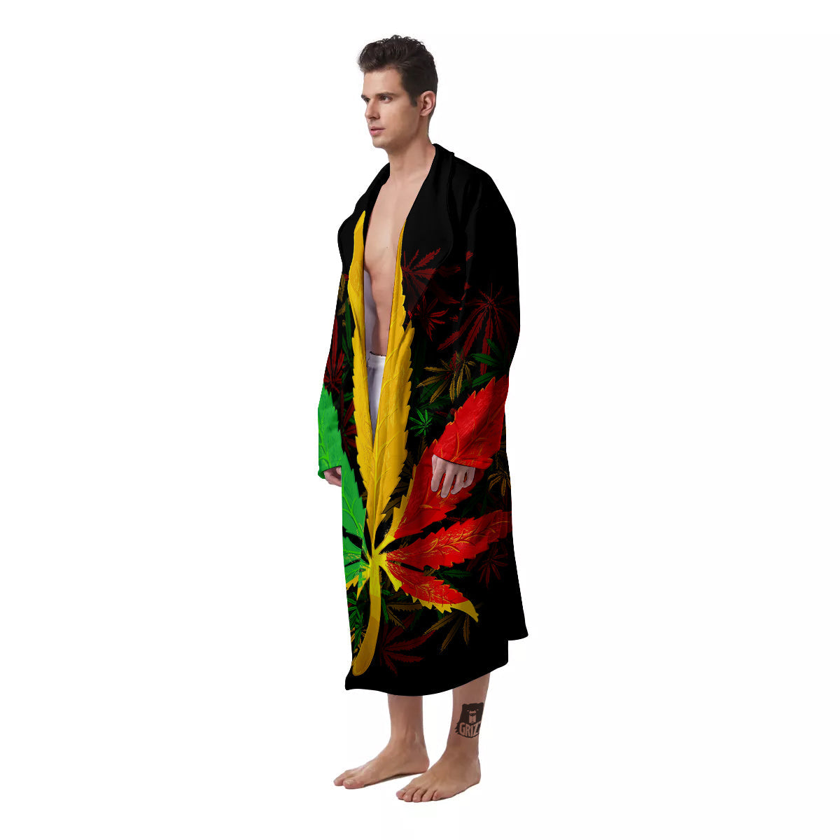 Rasta Cannabis Print Men's Robe-grizzshop