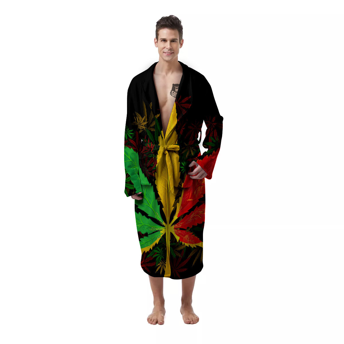 Rasta Cannabis Print Men's Robe-grizzshop