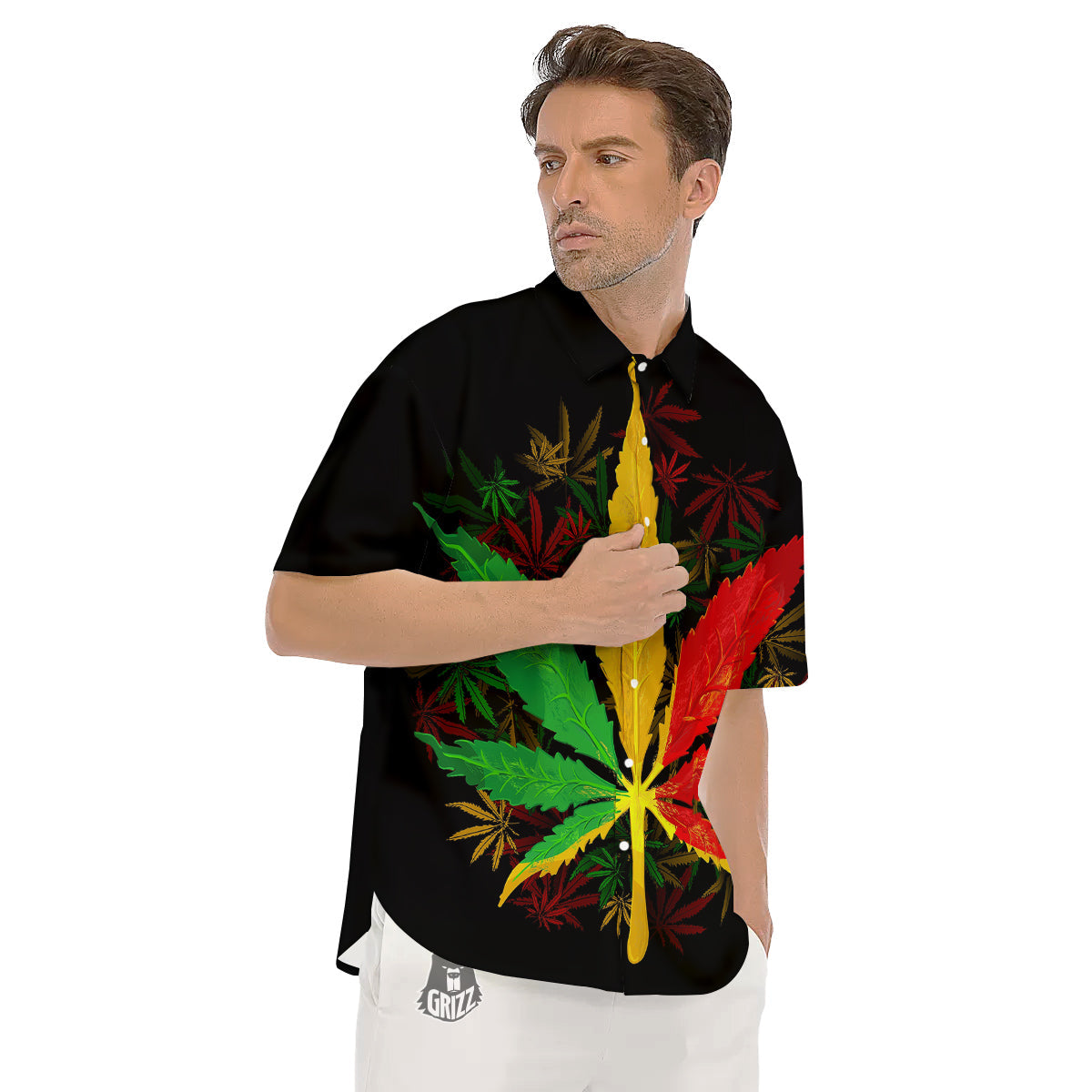Rasta Cannabis Print Men's Short Sleeve Shirts-grizzshop