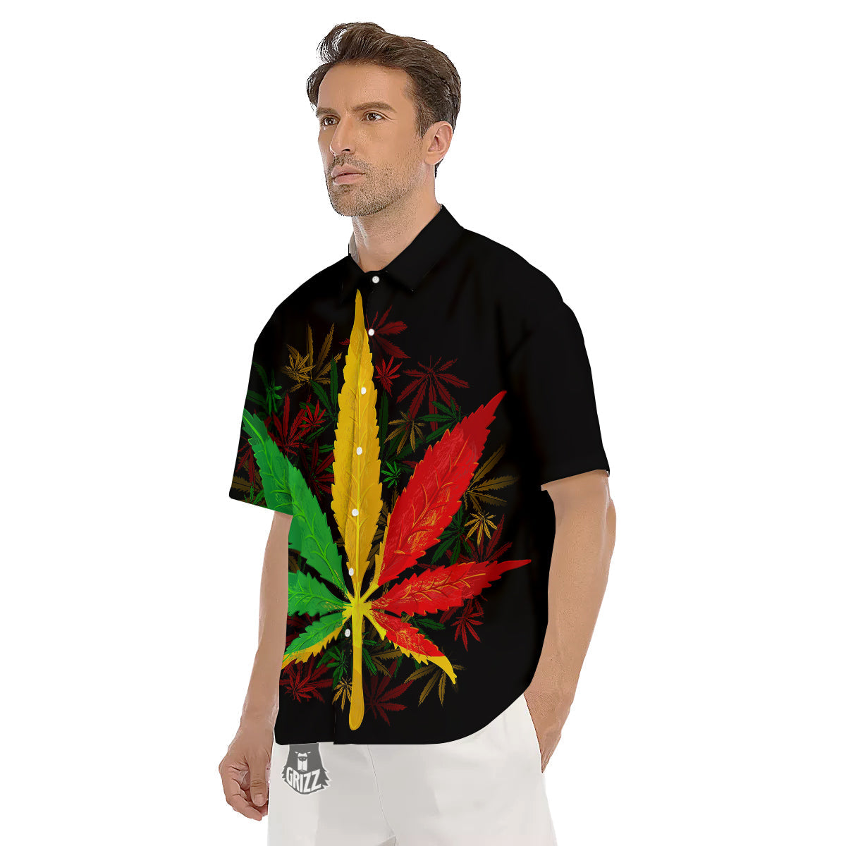 Rasta Cannabis Print Men's Short Sleeve Shirts-grizzshop