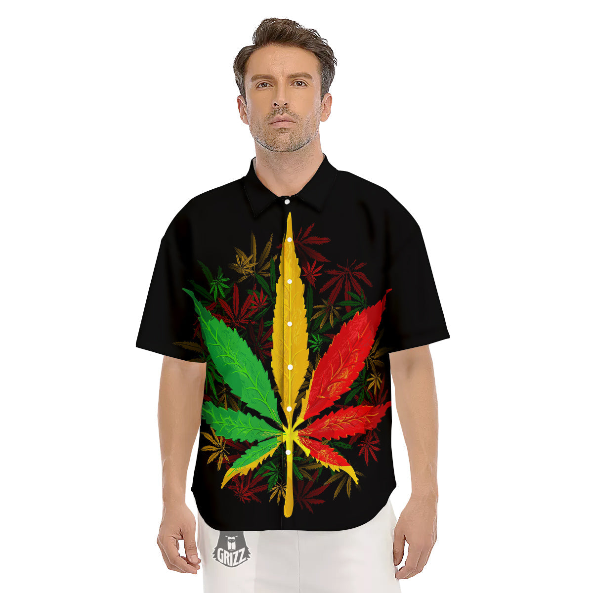 Rasta Cannabis Print Men's Short Sleeve Shirts-grizzshop