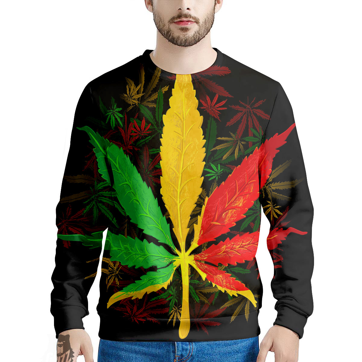 Rasta Cannabis Print Men's Sweatshirt-grizzshop