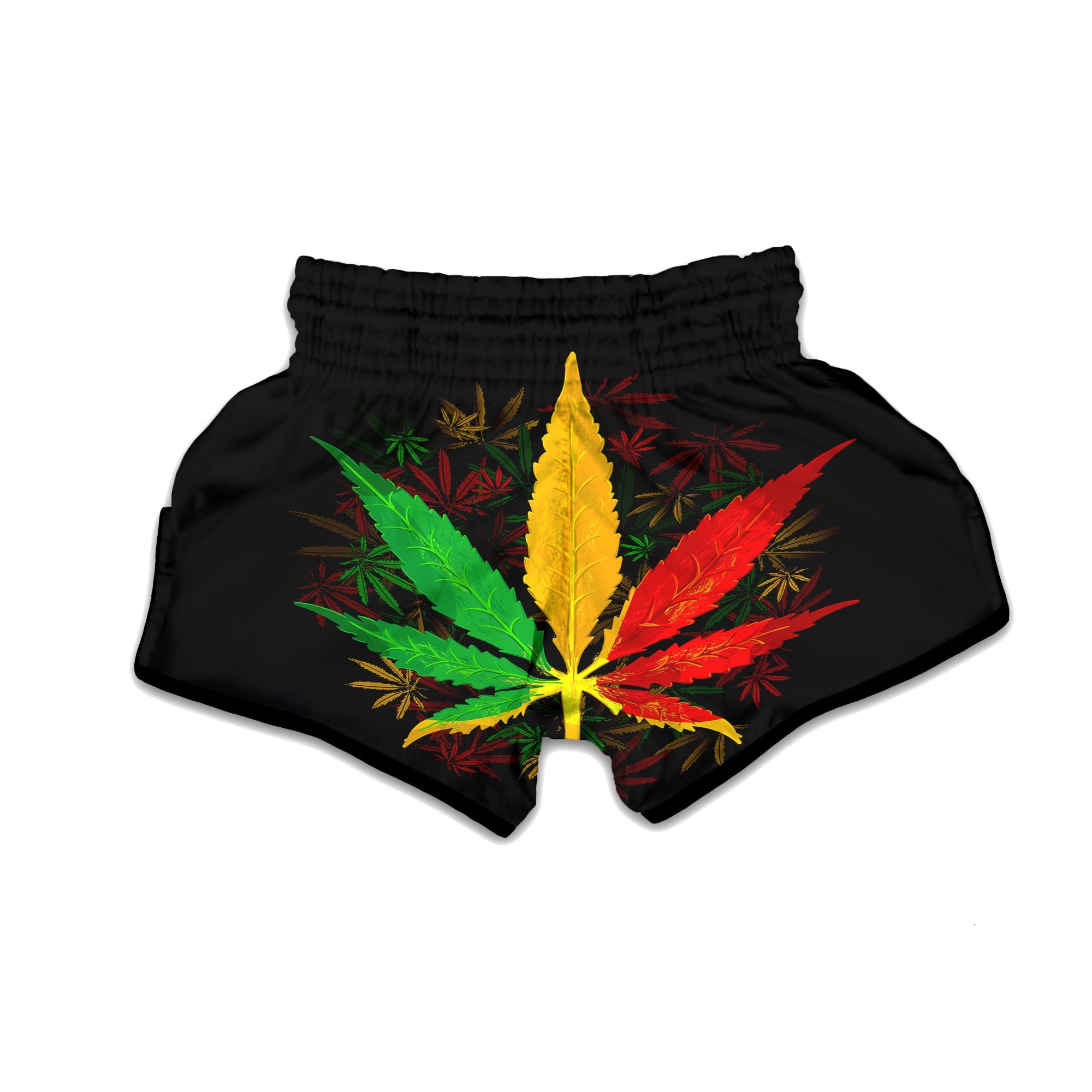 Rasta Cannabis Print Muay Thai Boxing Shorts-grizzshop