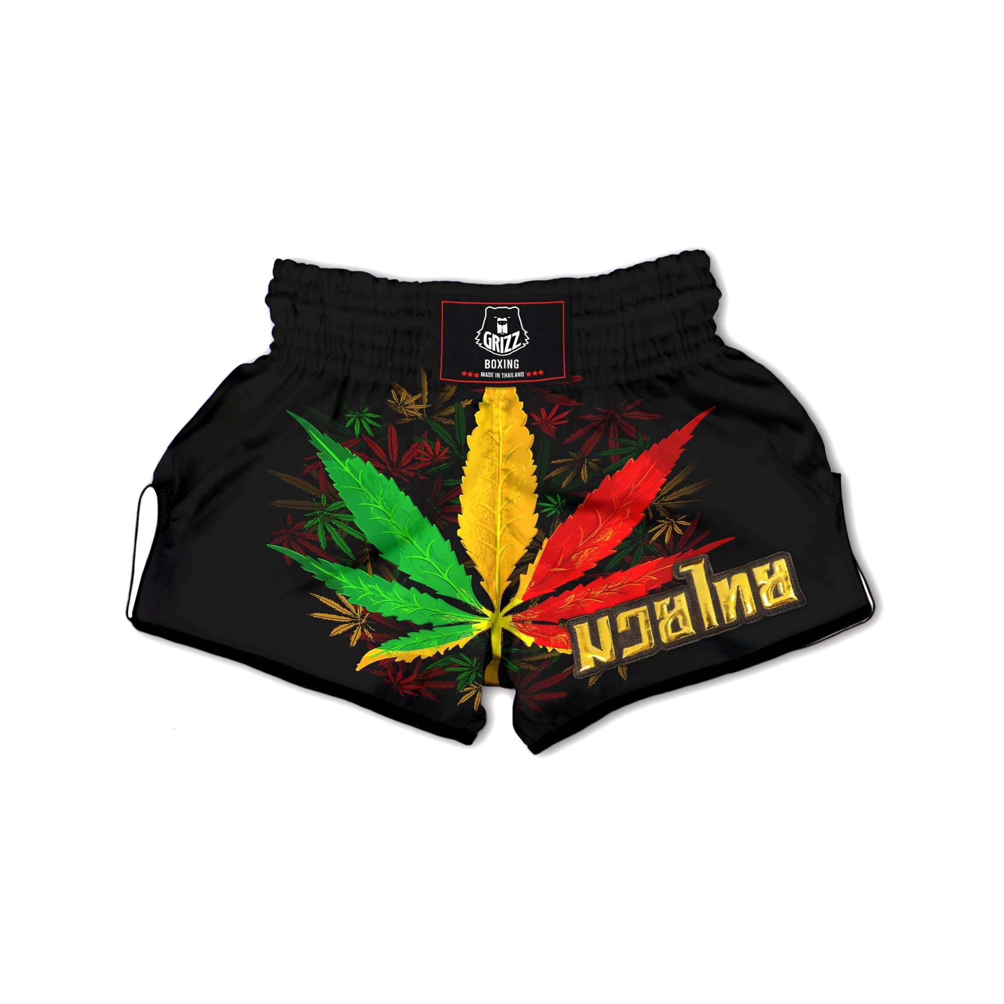 Rasta Cannabis Print Muay Thai Boxing Shorts-grizzshop