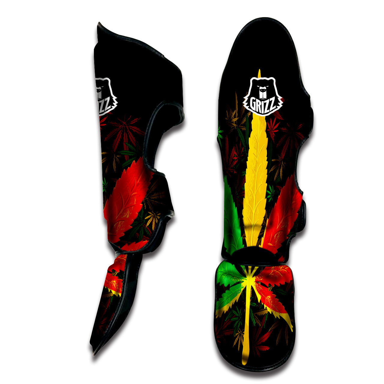 Rasta Cannabis Print Muay Thai Shin Guards-grizzshop