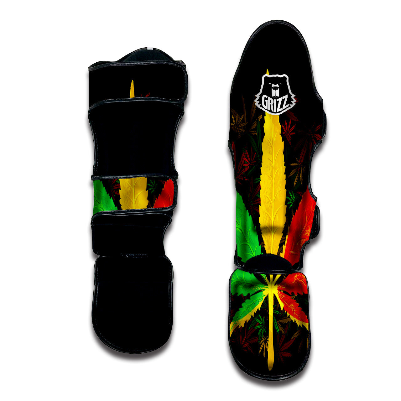 Rasta Cannabis Print Muay Thai Shin Guards-grizzshop