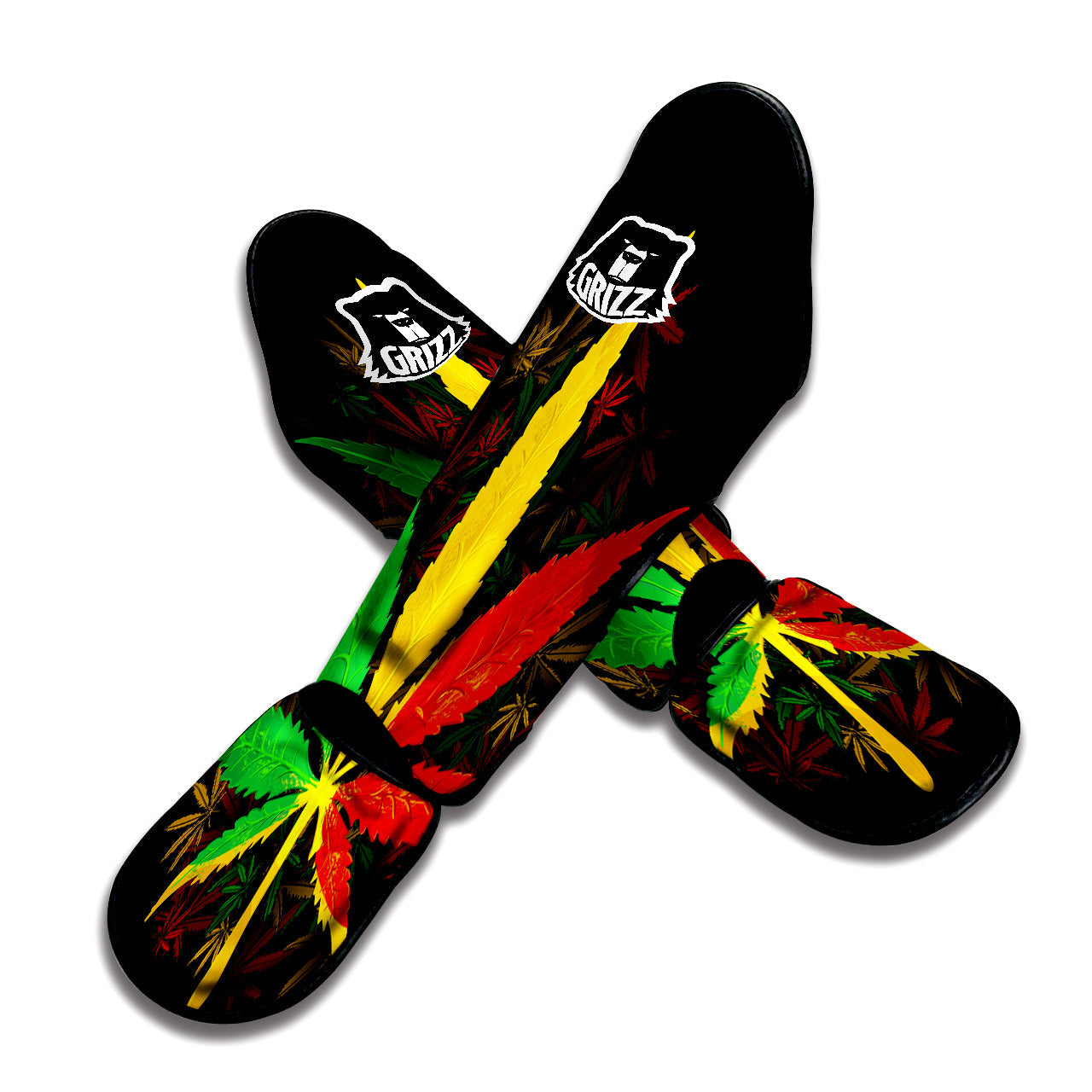 Rasta Cannabis Print Muay Thai Shin Guards-grizzshop