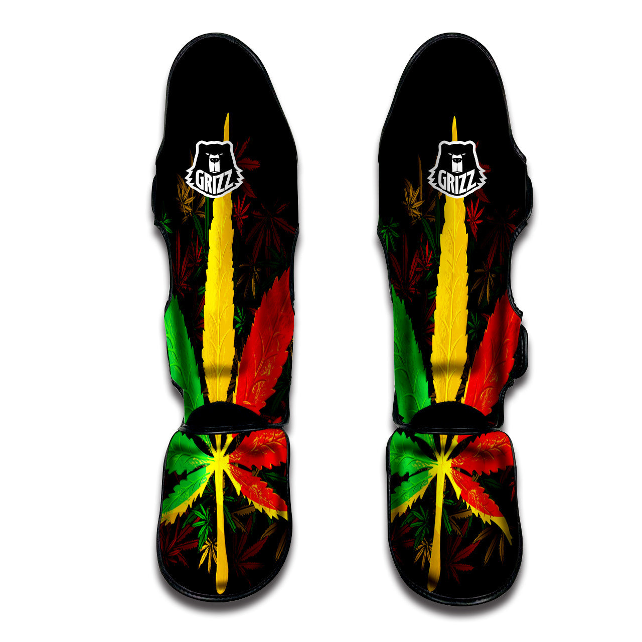 Rasta Cannabis Print Muay Thai Shin Guards-grizzshop
