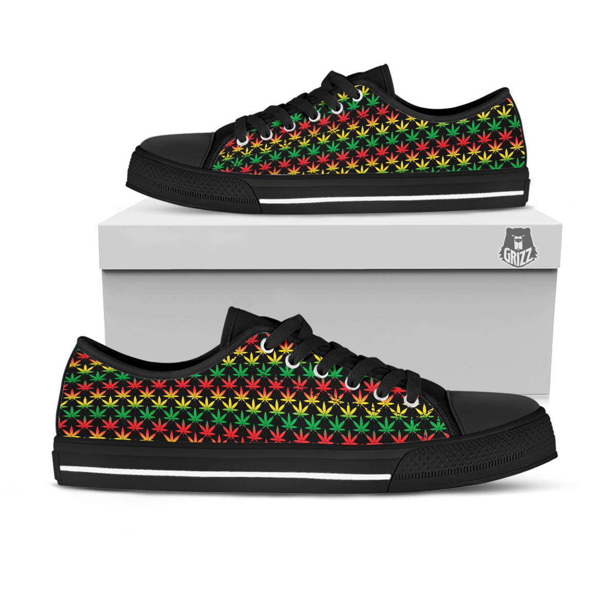 Rasta Cannabis Print Pattern Black Low Top Shoes-grizzshop