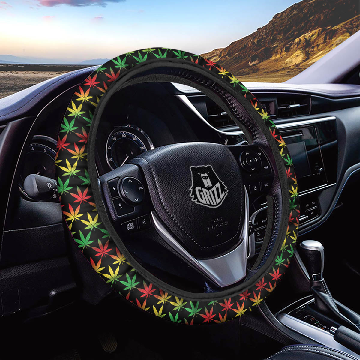 Rasta Cannabis Print Pattern Car Steering Wheel Cover-grizzshop