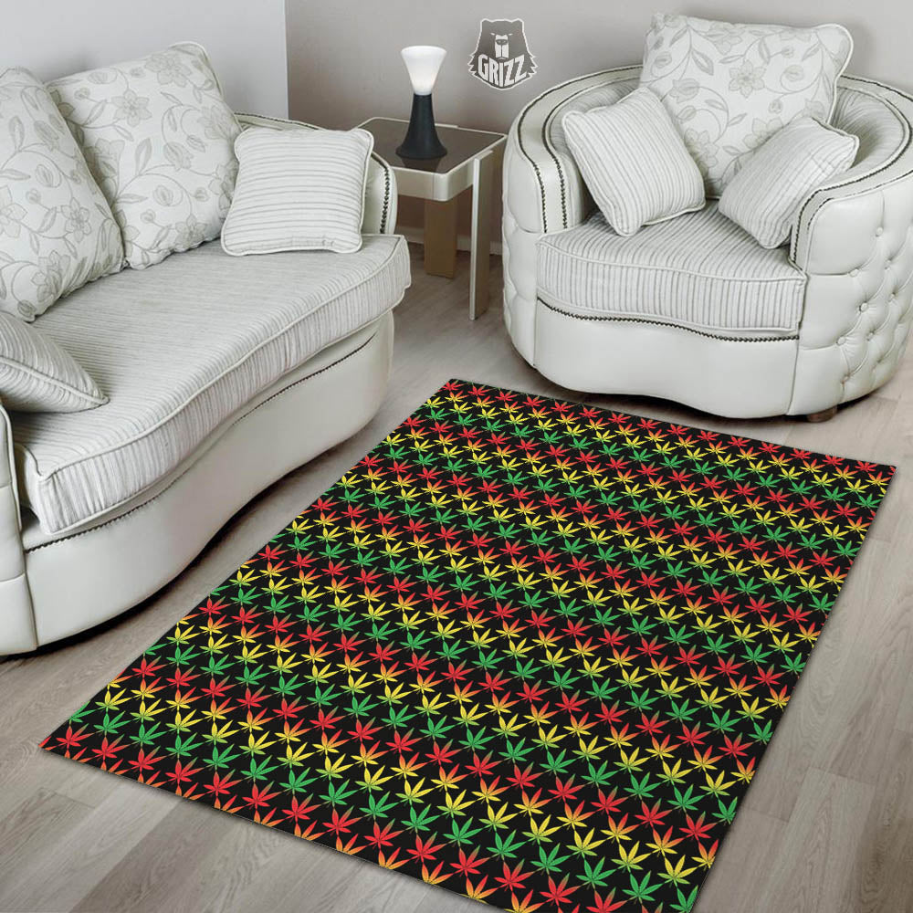 Rasta Cannabis Print Pattern Floor Mat-grizzshop