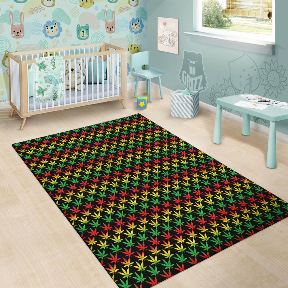 Rasta Cannabis Print Pattern Floor Mat-grizzshop