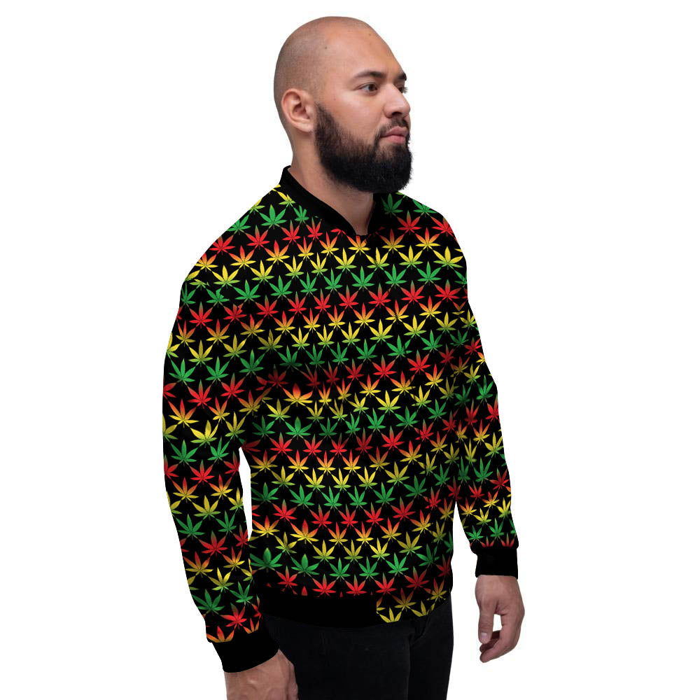 Rasta Cannabis Print Pattern Men's Bomber Jacket-grizzshop