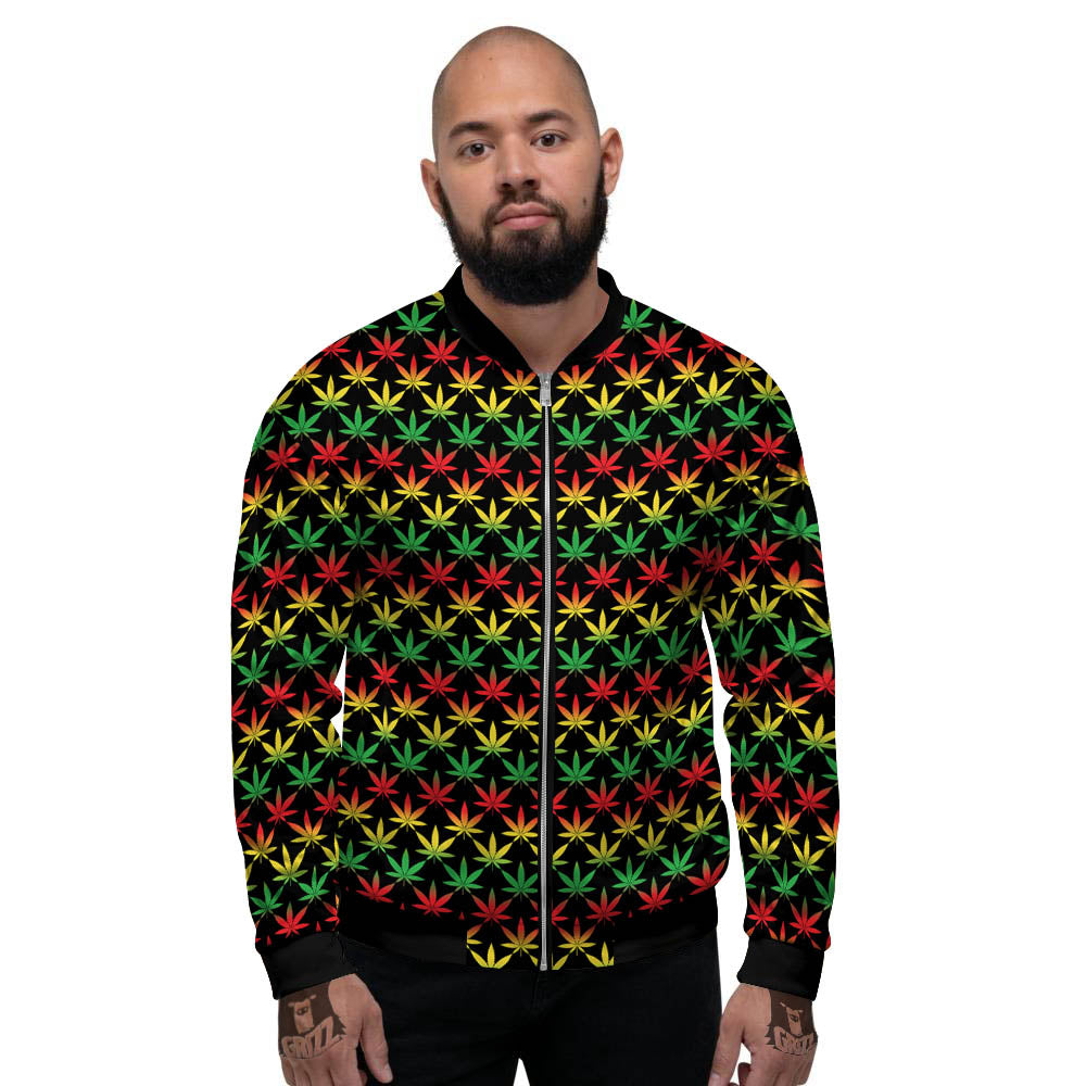 Rasta Cannabis Print Pattern Men's Bomber Jacket-grizzshop