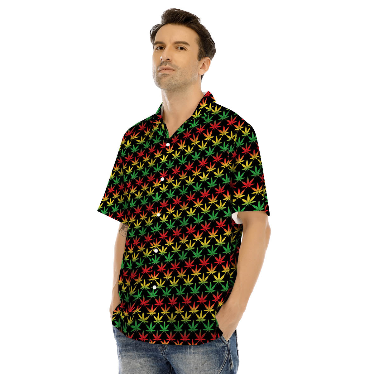 Rasta Cannabis Print Pattern Men's Hawaiian Shirt-grizzshop