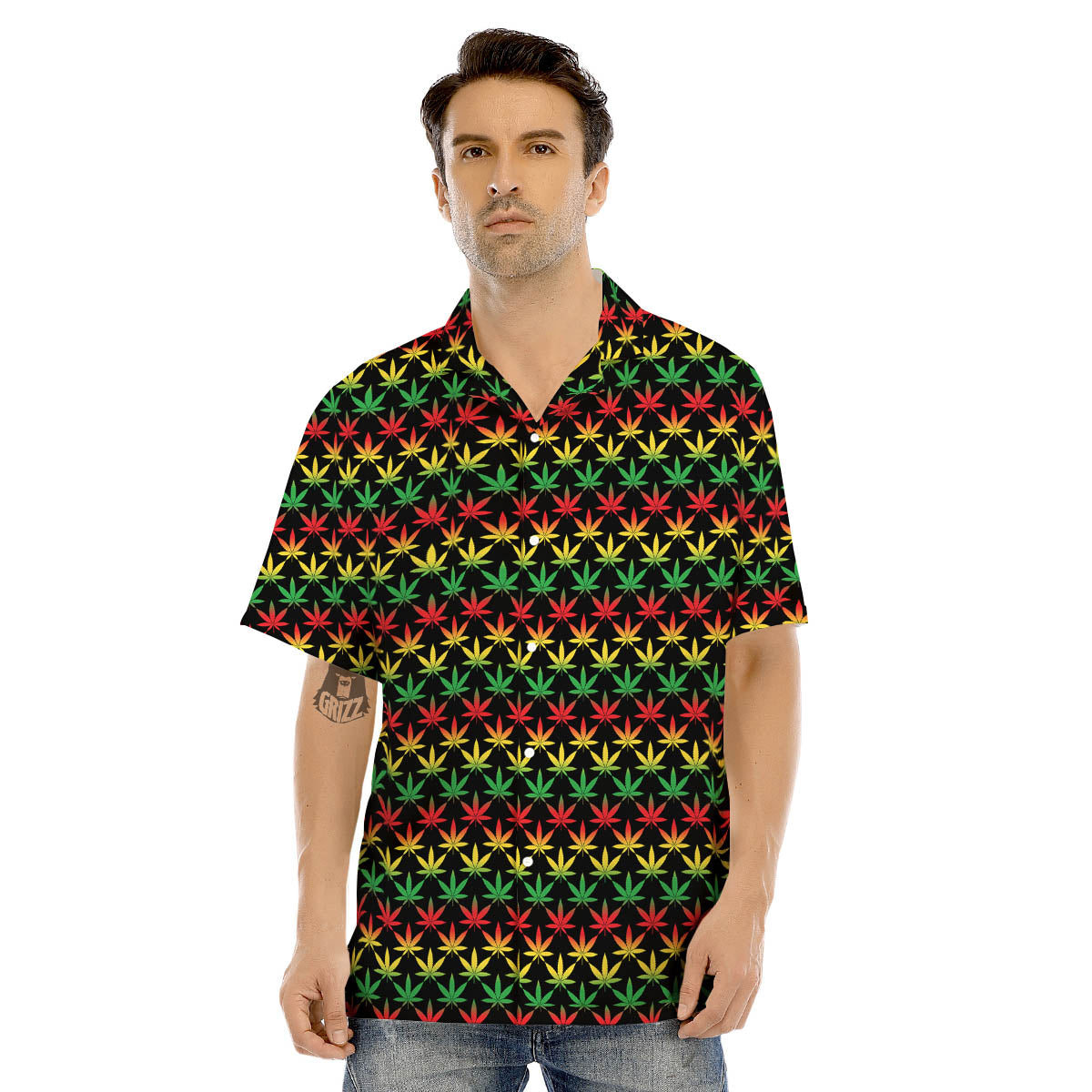 Rasta Cannabis Print Pattern Men's Hawaiian Shirt-grizzshop