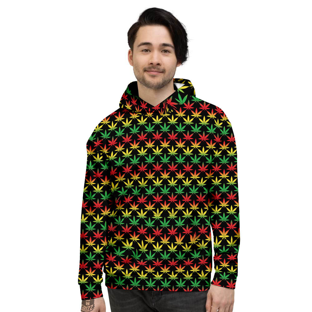 Rasta Cannabis Print Pattern Men's Hoodie-grizzshop