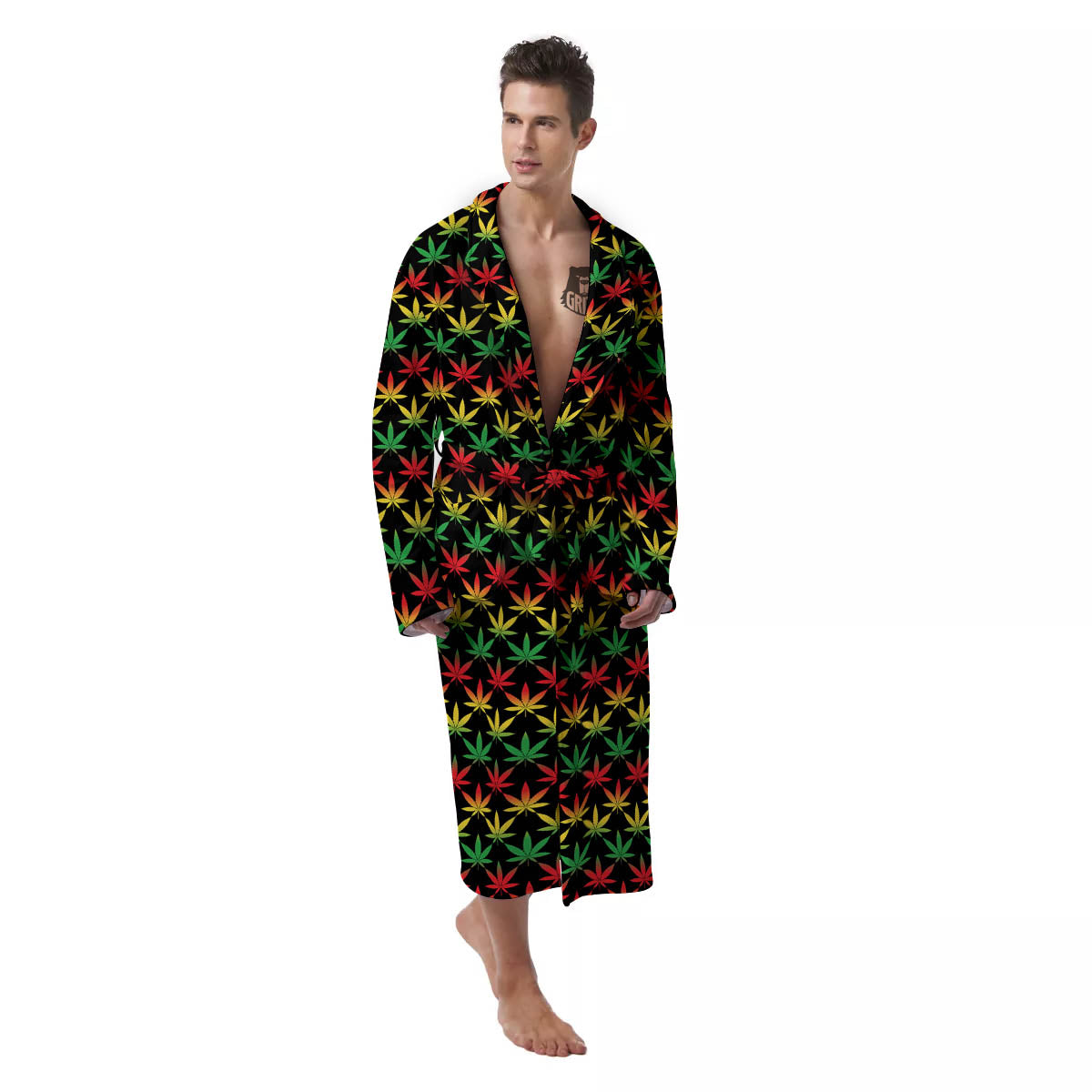 Rasta Cannabis Print Pattern Men's Robe-grizzshop