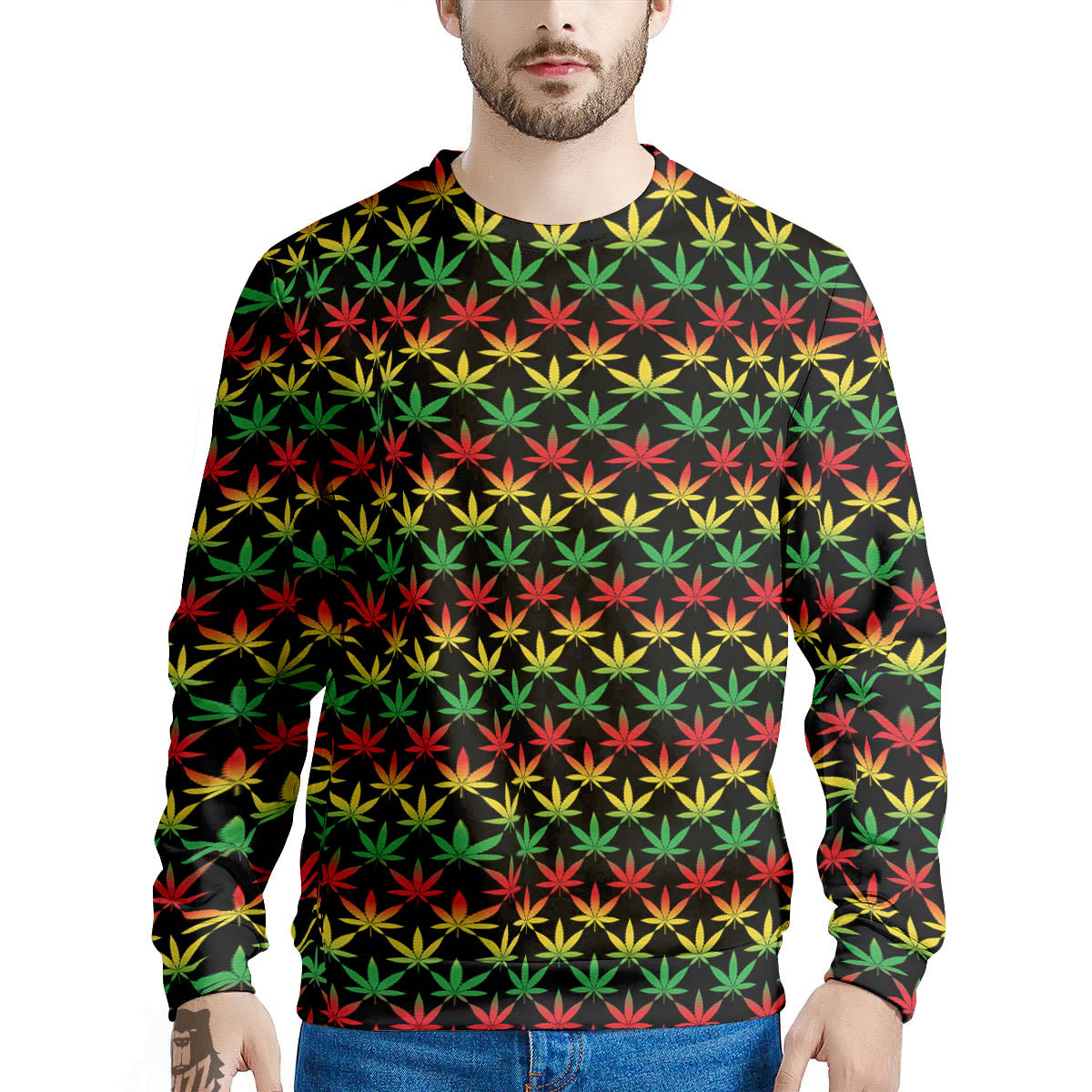 Rasta Cannabis Print Pattern Men's Sweatshirt-grizzshop