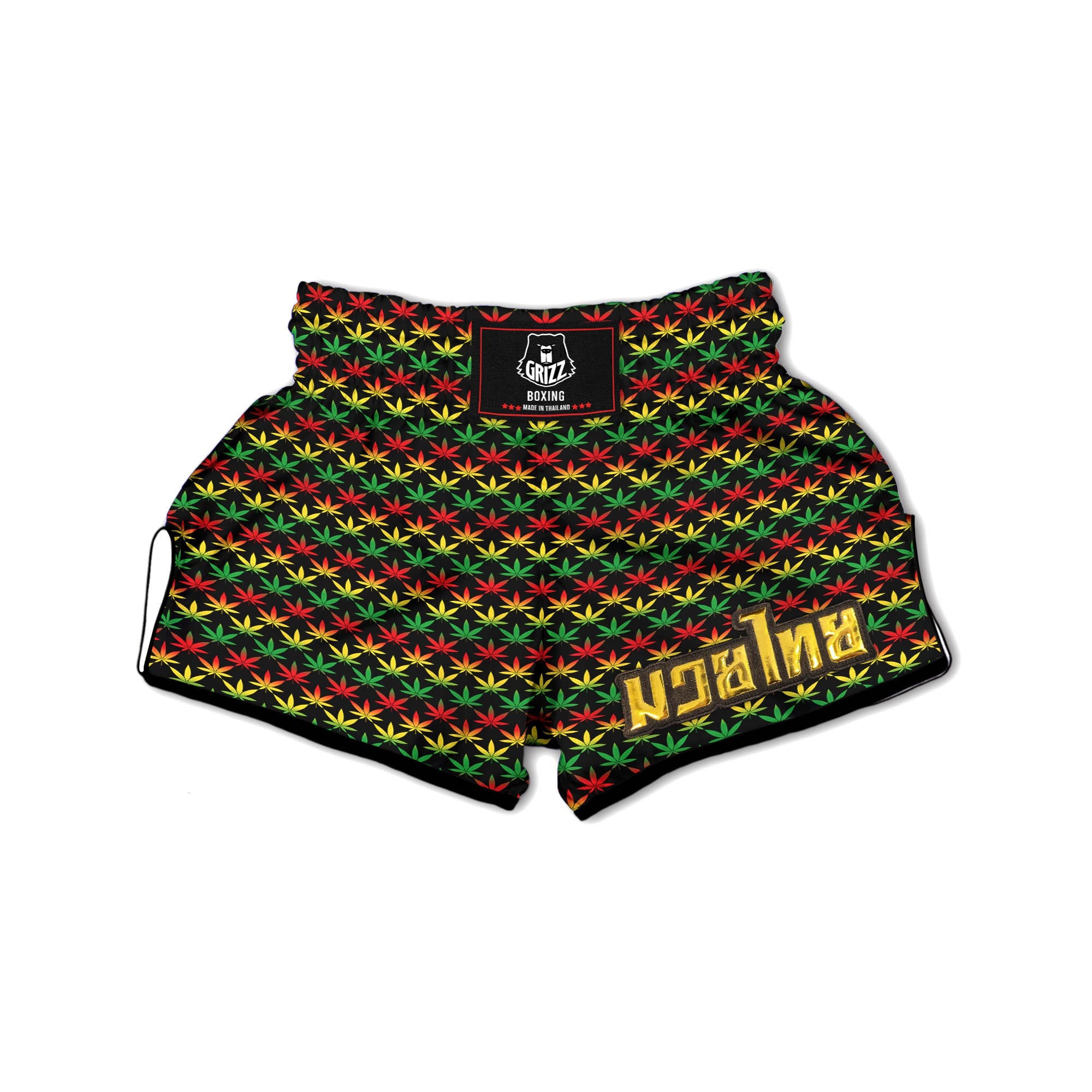 Rasta Cannabis Print Pattern Muay Thai Boxing Shorts-grizzshop