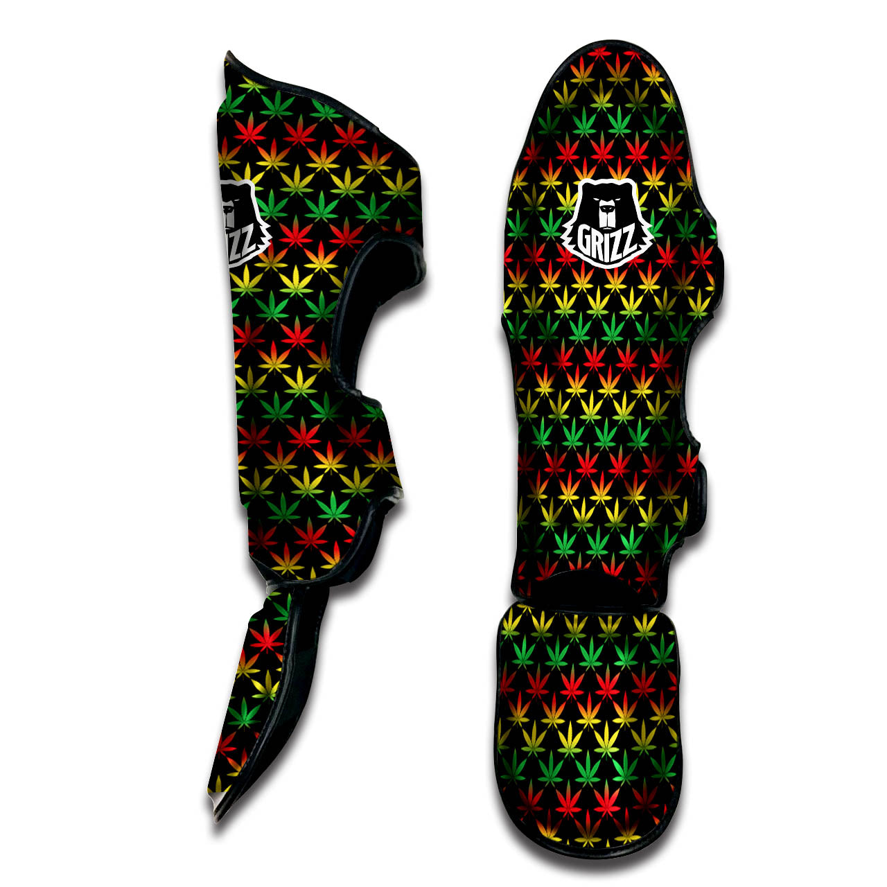 Rasta Cannabis Print Pattern Muay Thai Shin Guards-grizzshop
