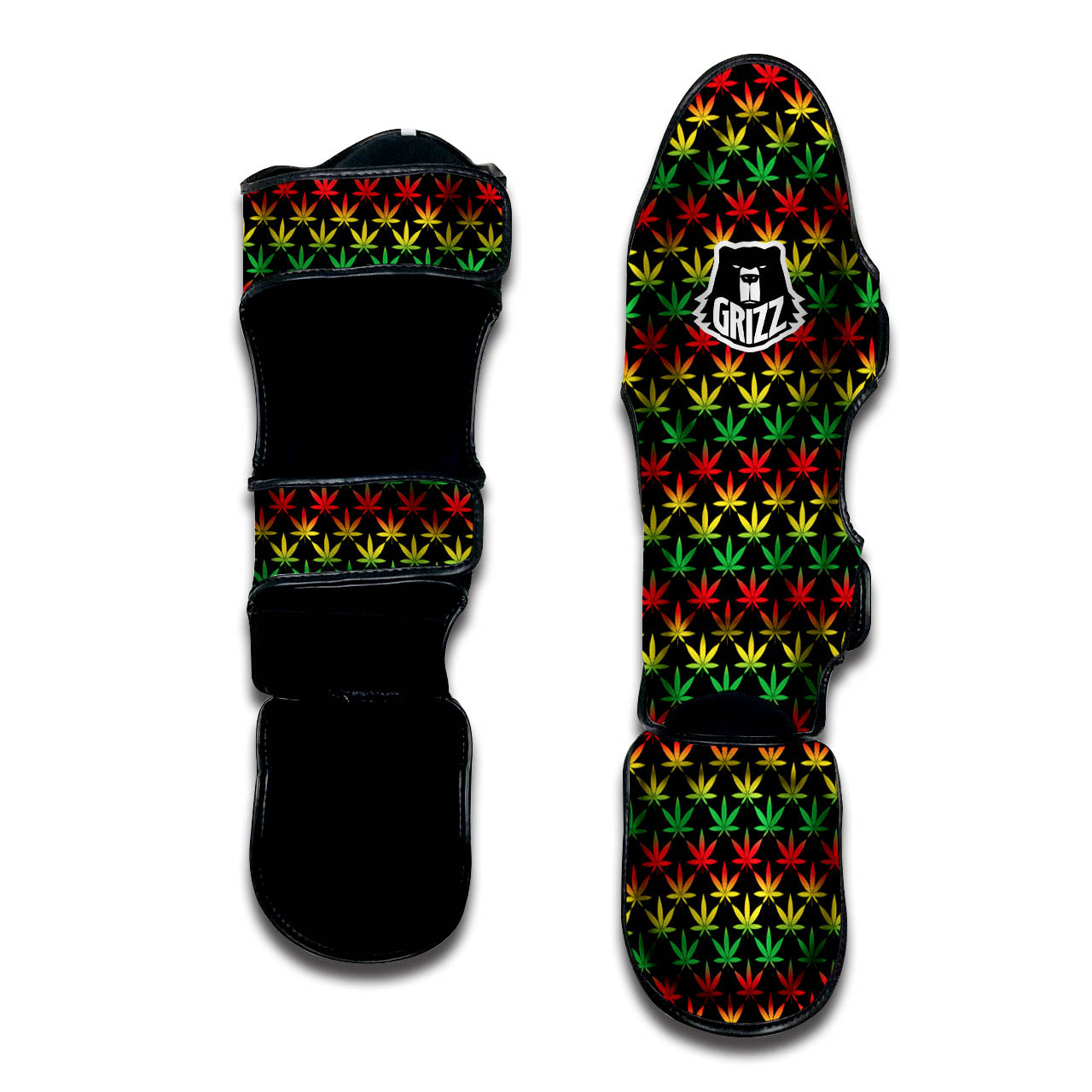 Rasta Cannabis Print Pattern Muay Thai Shin Guards-grizzshop