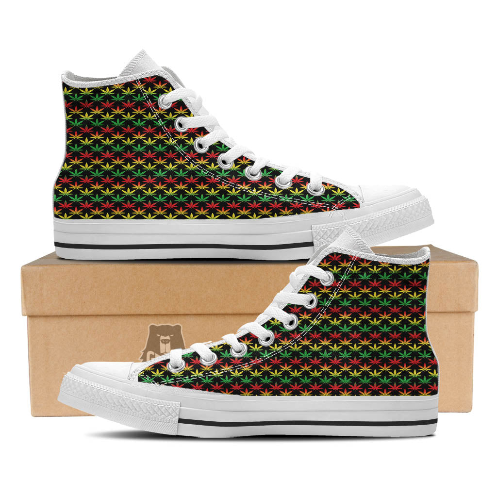 Rasta Cannabis Print Pattern White High Top Shoes-grizzshop