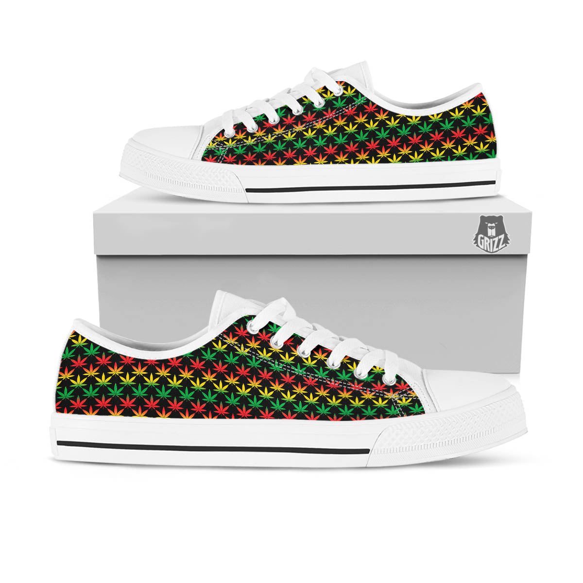 Rasta Cannabis Print Pattern White Low Top Shoes-grizzshop
