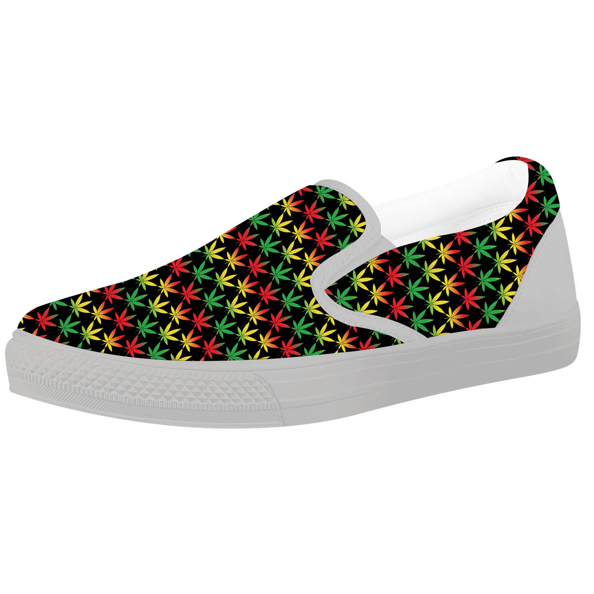 Rasta Cannabis Print Pattern White Slip On Shoes-grizzshop