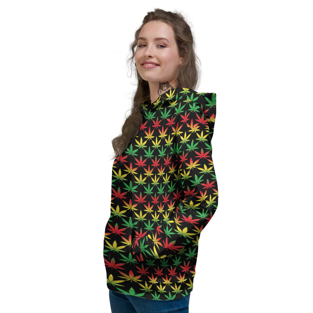 Rasta Cannabis Print Pattern Women's Hoodie-grizzshop