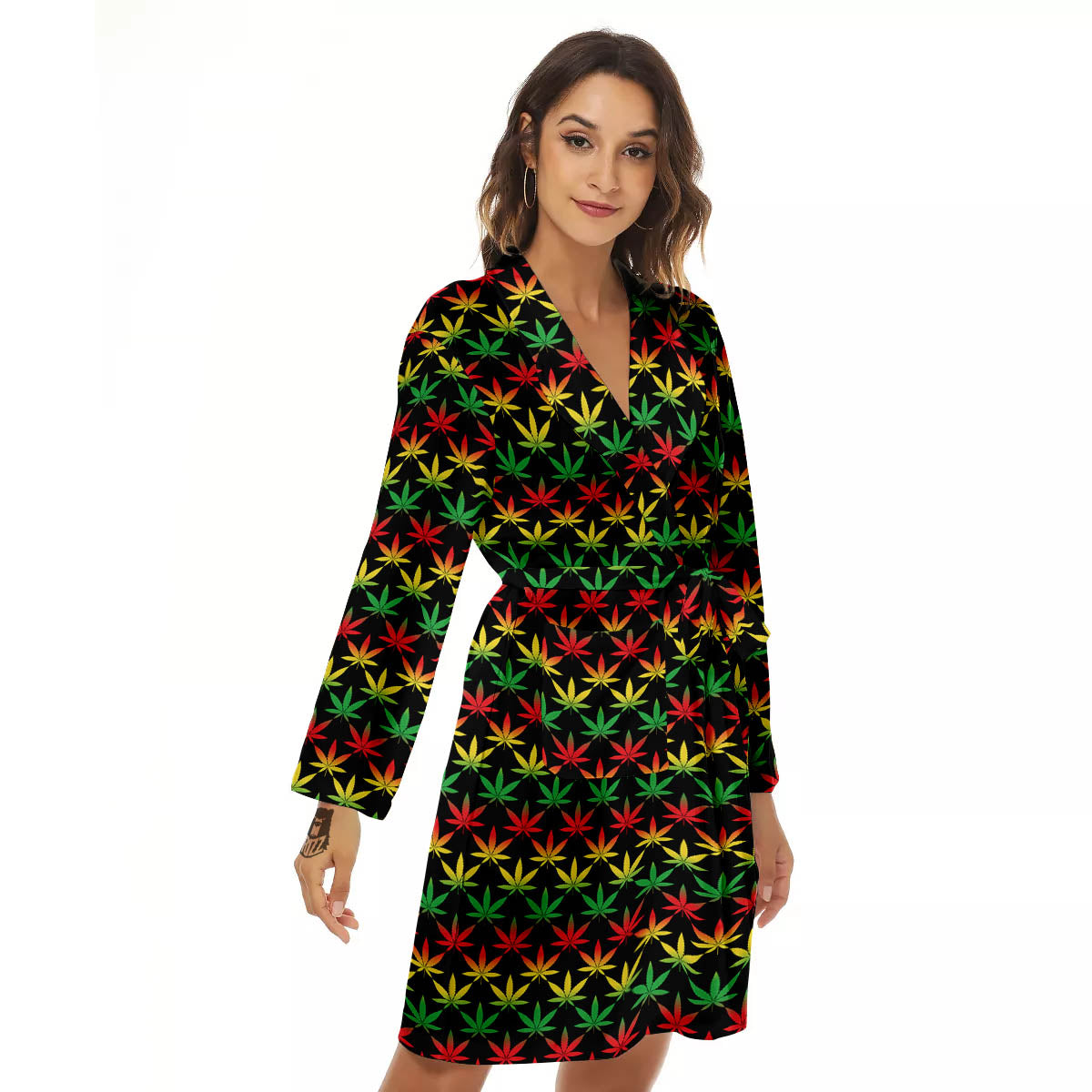 Rasta Cannabis Print Pattern Women's Robe-grizzshop