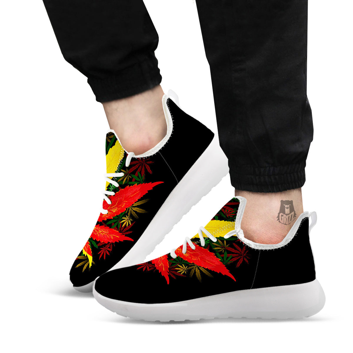 Rasta Cannabis Print White Athletic Shoes-grizzshop