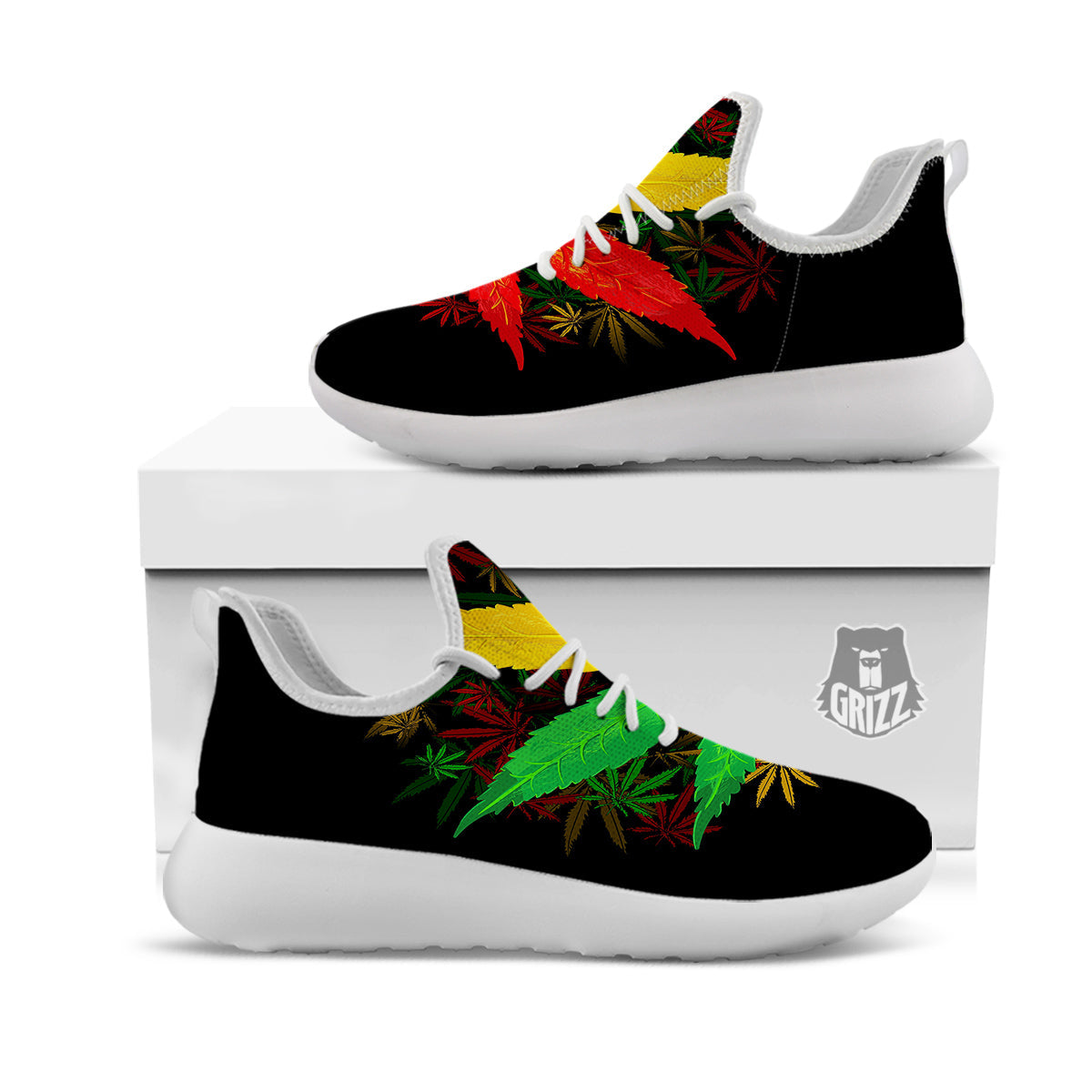 Rasta Cannabis Print White Athletic Shoes-grizzshop