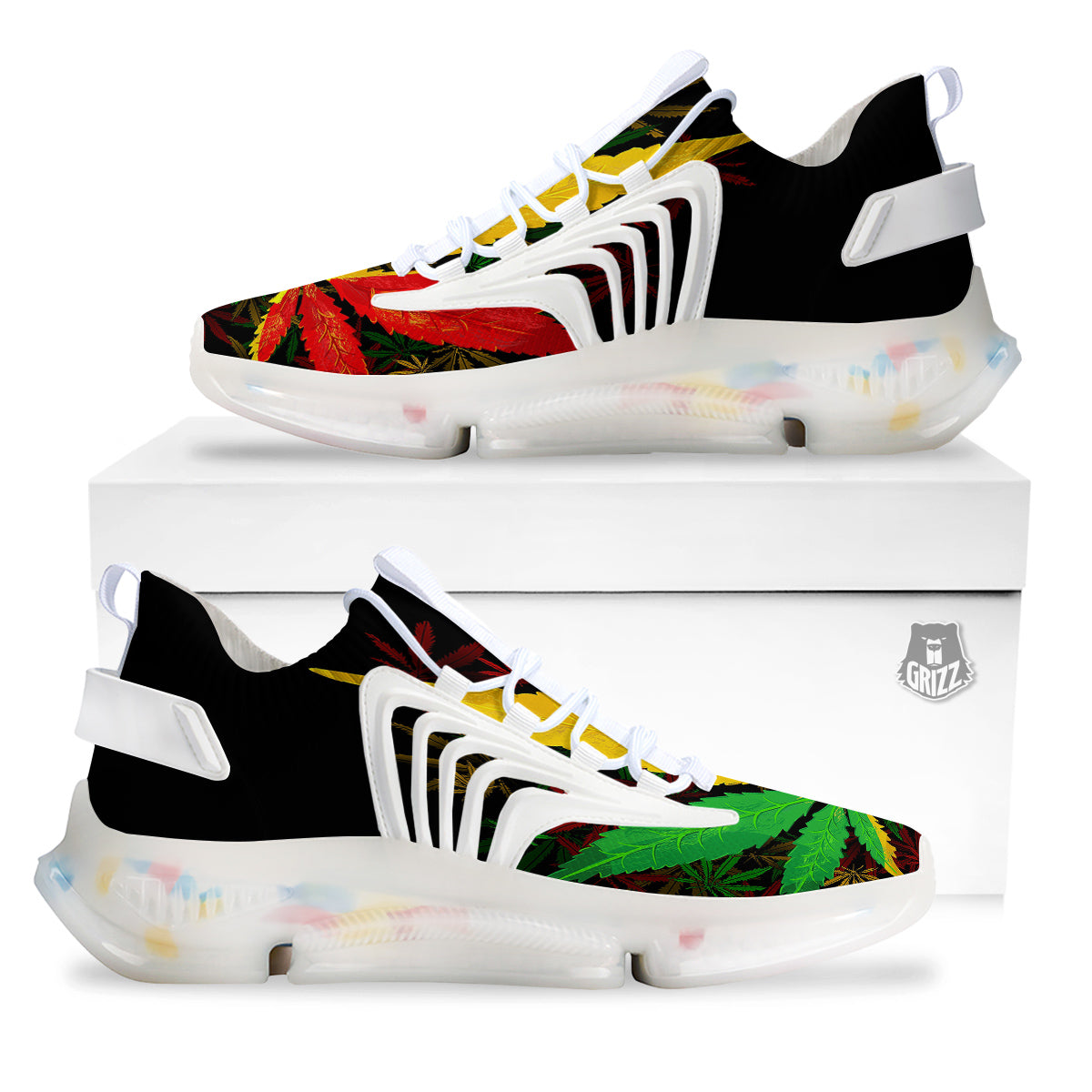 Rasta Cannabis Print White Gym Shoes-grizzshop