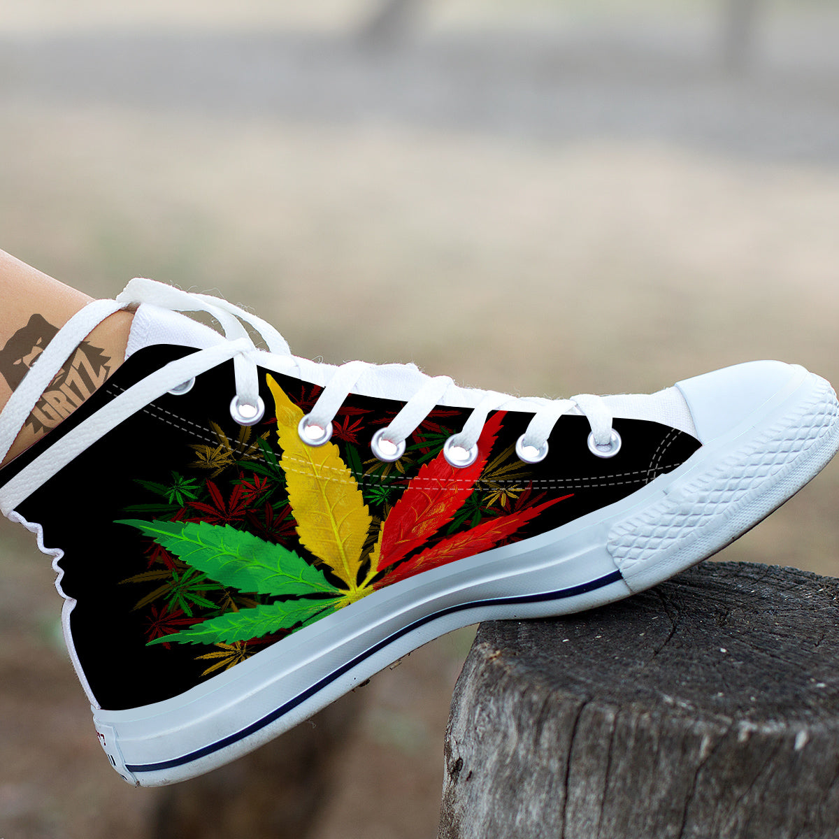 Rasta Cannabis Print White High Top Shoes-grizzshop