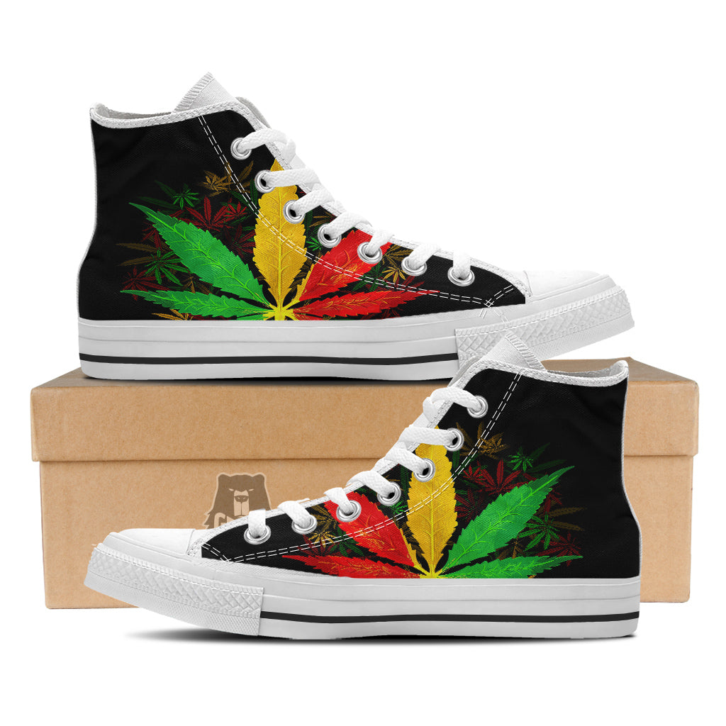 Rasta Cannabis Print White High Top Shoes-grizzshop
