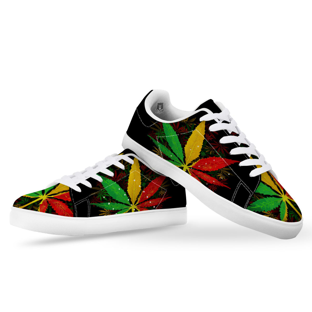 Rasta Cannabis Print White Low Top Sneakers-grizzshop