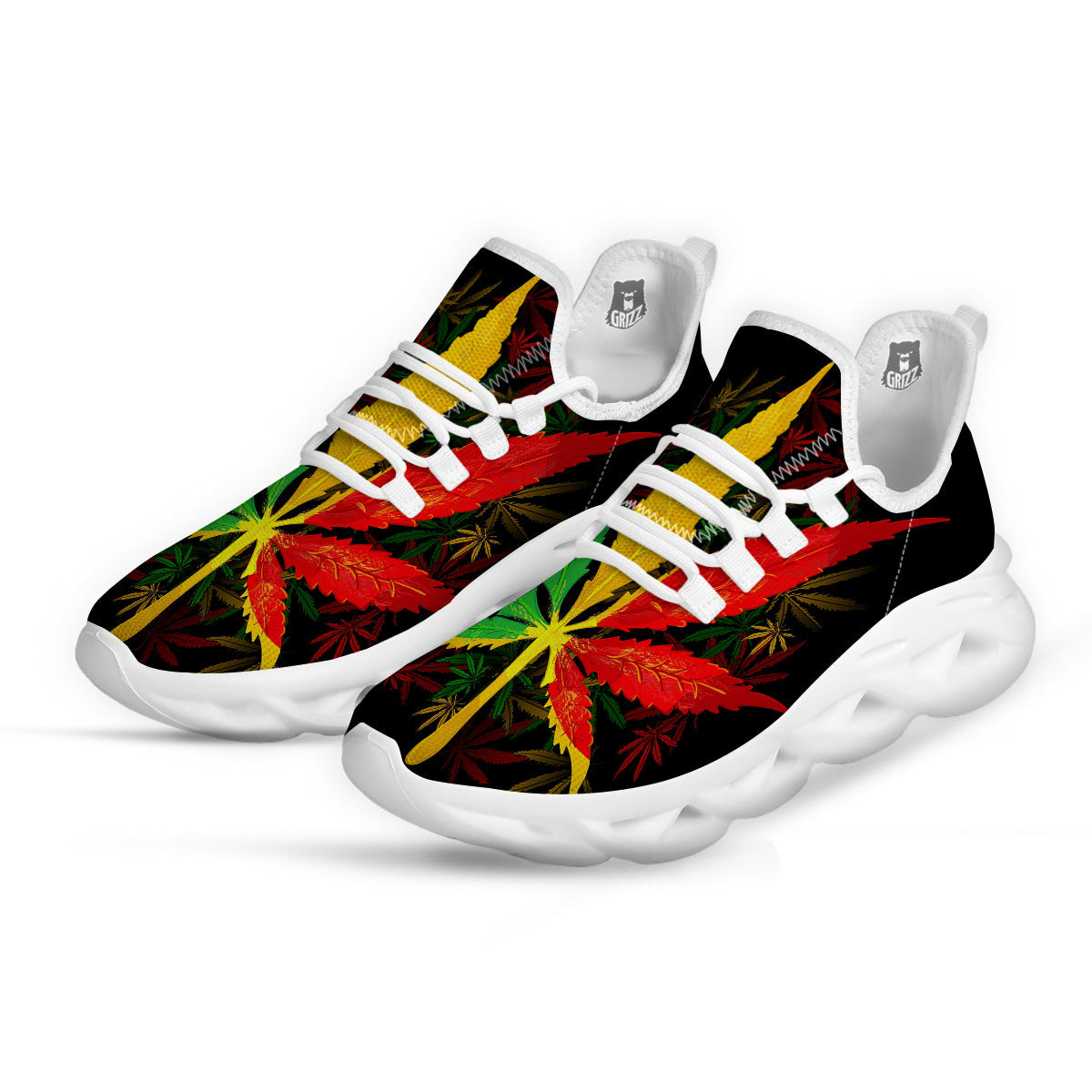 Rasta Cannabis Print White Running Shoes-grizzshop