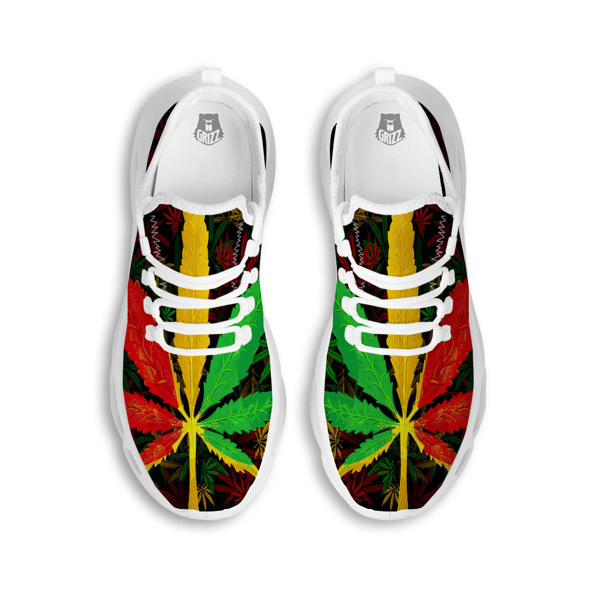Rasta Cannabis Print White Running Shoes-grizzshop