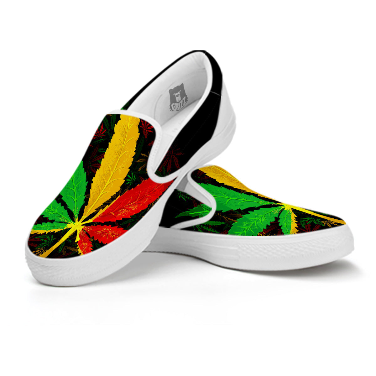 Rasta Cannabis Print White Slip On Shoes-grizzshop