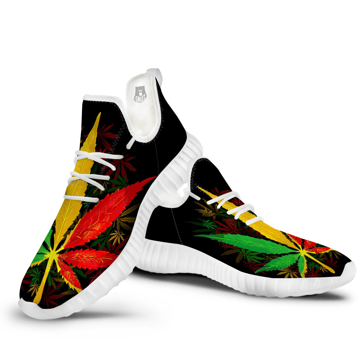 Rasta Cannabis Print White Walking Shoes-grizzshop