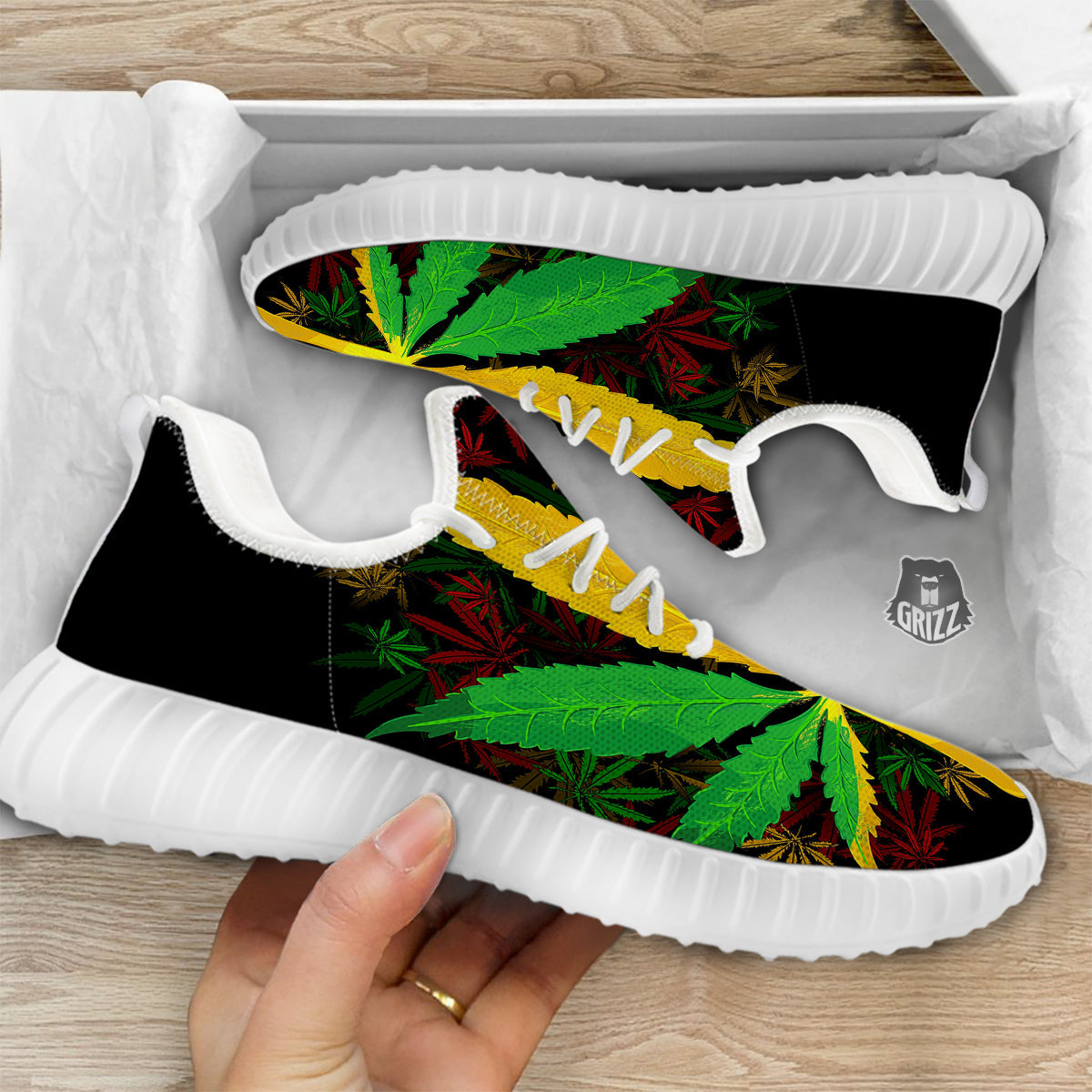 Rasta Cannabis Print White Walking Shoes-grizzshop
