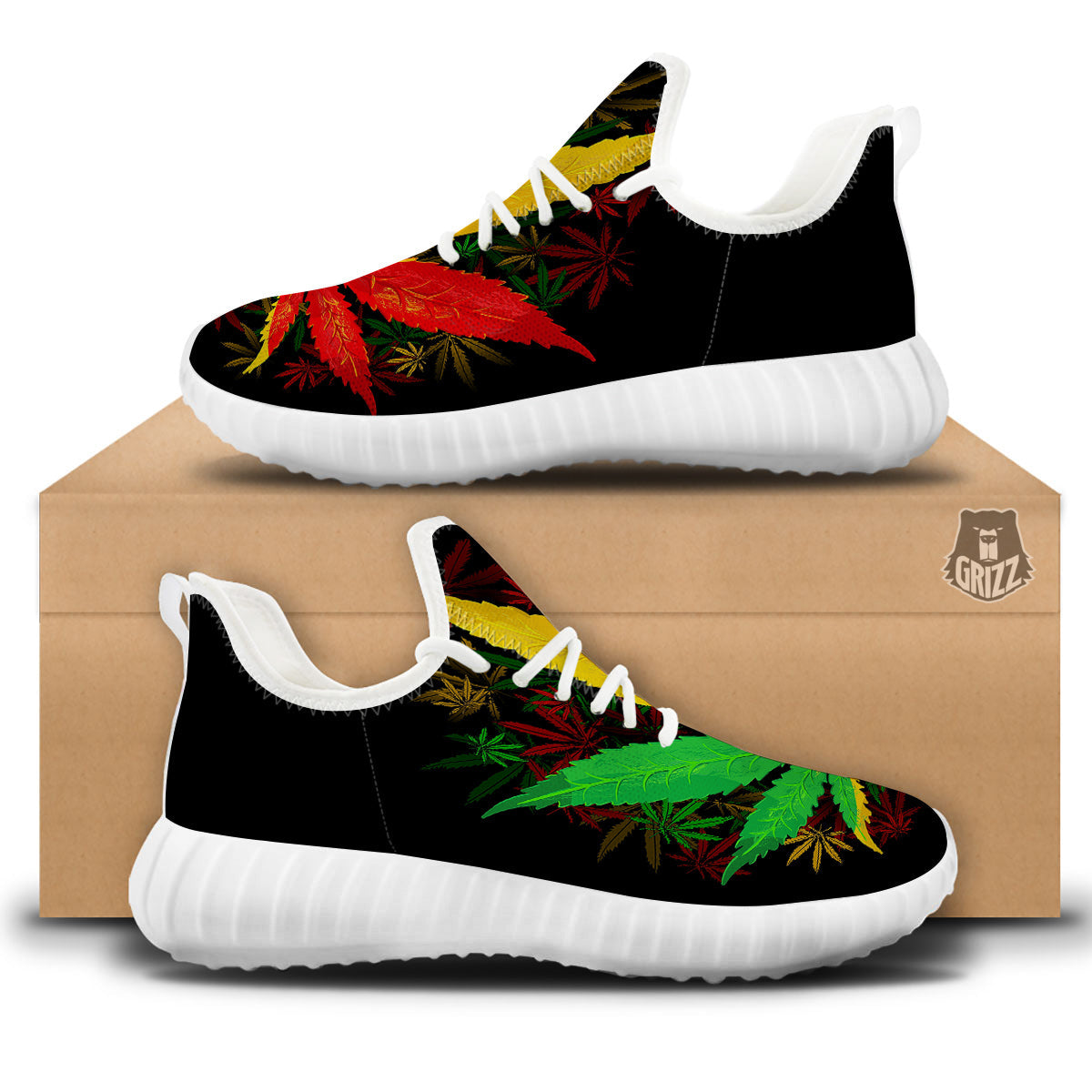 Rasta Cannabis Print White Walking Shoes-grizzshop
