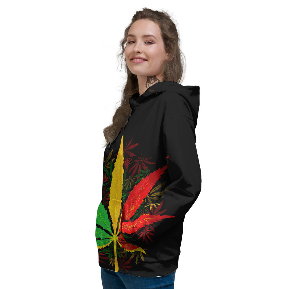 Rasta Cannabis Print Women's Hoodie-grizzshop