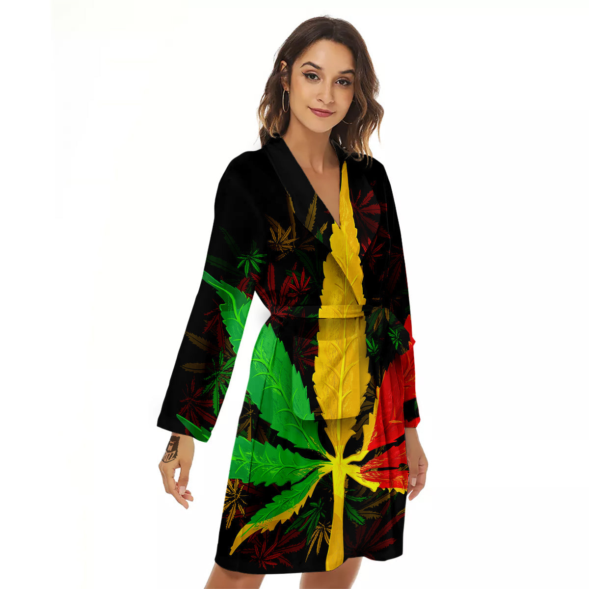 Rasta Cannabis Print Women's Robe-grizzshop